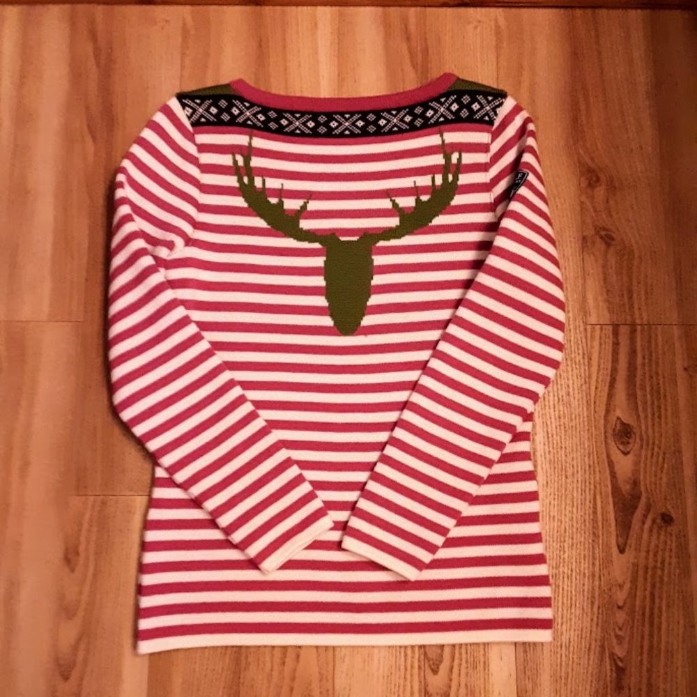 Very Unique and Rare Dale of Norway Pink Striped Moose Wool Sweater - Medium